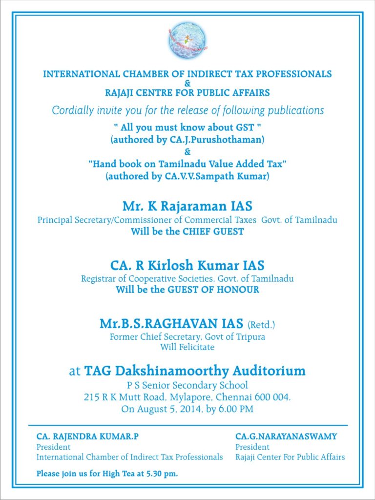 Invitation for VAT Book Releases in India